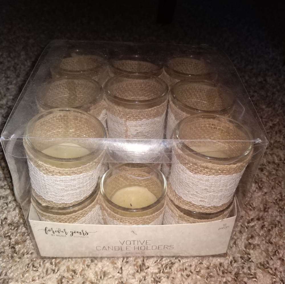 Rustic/Burlap Votive Candle Holders (used)